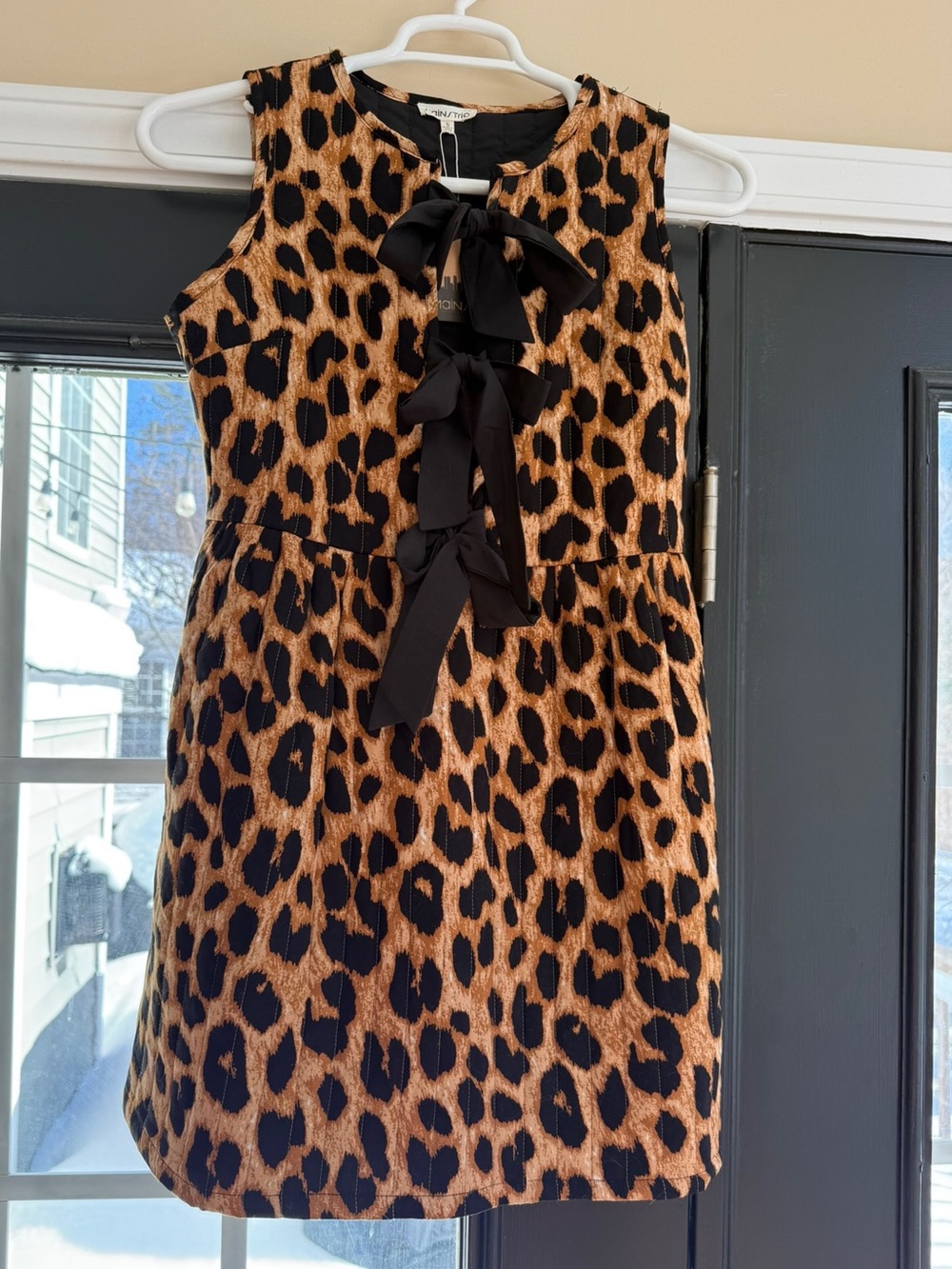 Main Strip Girls Leopard Bow-Front Dress - Black & Brown